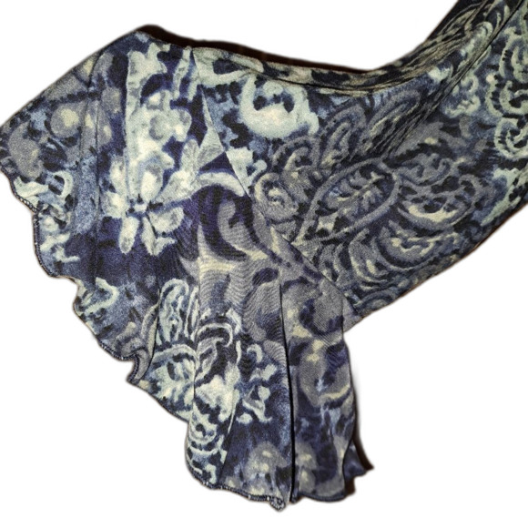 BIYAYCDA‎ Vintage Long Sleeve Blouse Blue Black Statement V-neck Top Size 1X - Picture 5 of 6